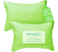kinder Fluff Children Pillow (2Pack) [25x38cm]- First Pillow for Kids Age 2+, 100% Cotton Sateen Stripes Shell 300T, Down Alternative Fill, Machine Washable - Children & Travel Cushion - Green - XS
