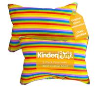 kinder Fluff Children Pillow (2Pk) [25x38cm]- First Pillow for Kids Age 2+, Bright Rainbow Design, 100% Cotton Sateen Stripe 300T, Down Alternative Fill, Machine Washable, Colourful Kids Cushion XS