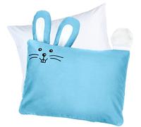 kinder Fluff Children Pillow with Pillowcase Blue Bunny Design - 33x46cm Durable, Hypoallergenic & Machine Washable with Envelope Closure. Perfect for Kids Bed Set & Travel - Blue