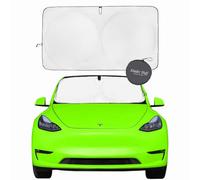 Kinder Fluff Patented Windscreen Sunshade for Tesla 3 & Y | Car Sun Protection - Certified 99% UVR Block - Cool Interior | Foldable Sun Visor Cover | Automotive Accessories for Summer Heat | 142x95cm