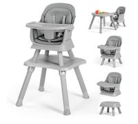 Kinder King Baby High Chair, 8 in 1 Coverts to Dining Booster Seat/Kids Table & Chair Set/Toddler Building Block Table/Kids Stool, Removable Tray & Double Seat Cover, Grey & White