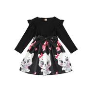 Kinder Mädchen Kleider Bowknot Langarm Kinder Kleider A-Linie Kleid Rundhals Schwarz