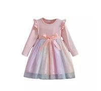 Kinder Mädchen Kleider Kinder Tüll Kleid Prinzessin Kleid Lang Ärmel Kleid Pailletten Kleid Rosa