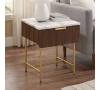 kinder marble top side table with 1 drawer in dark walnut and gold