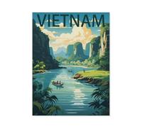 Kinder Papier Puzzle 1000 Teile，Vintage-Reiseposter "Vietnam-See"，Modern Zuhause Dekoration Einzigartiges Geschenk（50x70cm）-BB87