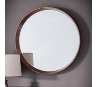 kinder round small bevelled wall mirror in oak wood frame