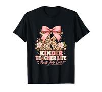 Kinder Teacher Life Best Job Ever Leopard Pink Bow Coquette T-Shirt