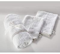 Kinder Valley Baby Hooded Towels - White Baby Swaddle Hooded Bath Towel with 2 Wash Mit, Soft 100% Cotton Unisex Baby Towel, Machine Washable, Gift for Newborns | (Pack of 3, 75cm x 75cm)