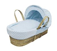 Kinder Valley Blue Dimple Palm Moses Basket with Natural Folding Stand, Adjustable Hood, Fibre Mattress & Padded Liner