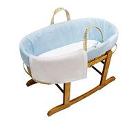 Kinder Valley Blue Hand-woven Palm Moses Basket with Deluxe Natural Rocking Stand, Fibre Mattress, Flat Fitted Sheet & Cellular Baby Blanket,