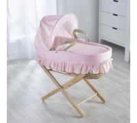 Kinder Valley Broderie Anglaise Pink Moses Basket With Folding Stand Natural