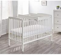 Kinder Valley Deluxe 3 Piece Baby Cot White with Spring Cot Mattress Included Bundle | 120cm x 60cm White Cot and Spacesaver Cot Top Changer | Infant Bed and Baby Bed