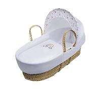 Kinder Valley Embroidered Band Of Colour Palm Moses Basket with Natural Folding Stand, Adjustable Hood, Fibre Mattress & Padded Liner