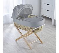 Kinder Valley Grey Waffle Palm Moses Basket with Folding Stand Natural, Adjustable Hood, Fibre Mattress & Padded Liner