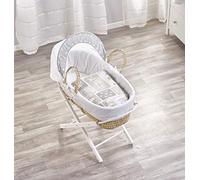 Kinder Valley How Many Sheep Palm Moses Basket with White Folding Stand, Adjustable Hood, Fibre Mattress & Padded Liner
