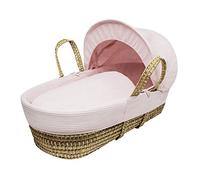 Kinder Valley Pink Waffle Palm Moses Basket with Natural Folding Stand, Adjustable Hood, Fibre Mattress & Padded Liner