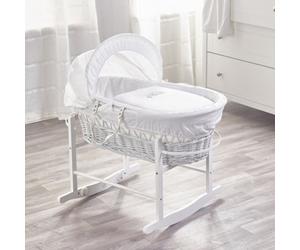 Kinder Valley Sleepy Little Owl White Wicker Moses Basket With Rocking Stand White