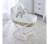 Kinder Valley White Dimple Palm Moses Basket with Folding Stand White, Adjustable Hood, Fibre Mattress & Padded Liner