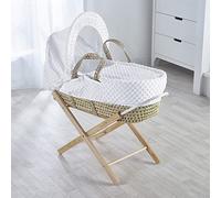 Kinder Valley White Dimple Palm Moses Basket with Natural Folding Stand, Adjustable Hood, Fibre Mattress & Padded Liner