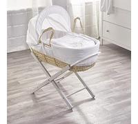 Kinder Valley White Teddy Wash Day Palm Moses Basket with Folding Stand Grey, Adjustable Hood, Fibre Mattress & Padded Liner