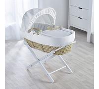 Kinder Valley White Waffle Palm Moses Basket with Folding Stand White, Adjustable Hood, Fibre Mattress & Padded Liner