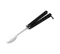 KinderCoring Butterfly Training Spoon Outdoor Utensil Camping Spoon Folding Spoon Stainless Steel Locking Mechanism Portable And Lightweight Suitable for, black handle
