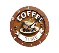 KinderCoring Creative Coffee Pattern Wooden Analog Wall Clock Silent Numbers Suitable for Living Room Kitchen Bedroom Interior Decoration Gift, Multi, 20cm