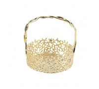 KinderCoring Decorative Storage Tray Metal Basket Round Tray Holder Organizer With Arched Handle And Openwork Floral Design Alloy Material Suitable for living, Large 230x220x165mm
