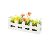 KinderCoring Miniature Fence Playset Wooden Flower Bed Planter White Picket Fence With Green Foliage Decorative Blooms Dollhouse Landscaping Suitable For Courtyard, Orange Yellow