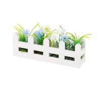 KinderCoring Miniature Fence Playset Wooden Flower Bed Planter White Picket Fence With Green Foliage Decorative Blooms Dollhouse Landscaping Suitable For Courtyard, Blue White