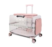 KinderCoring Portable Transport Container Hard Pet Carrier With Pull Handle Four Swivel Wheels And Spacious Interior Suitable For Cats Dogs Visiting, Transparent Pink