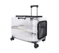 KinderCoring Portable Transport Container Hard Pet Carrier With Pull Handle Four Swivel Wheels And Spacious Interior Suitable For Cats Dogs Visiting, Transparent Black