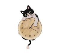 KinderCoring Wall Clock Featuring Cat Design with Swinging Tail for Indoor Use, Black White