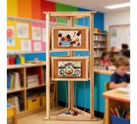 Kindergarten Artwork Display Rack Wood Frame, Freestanding Painting Exhibition Screens Stand, 3 4 Sided Gallery Display Board for Craft Show(3-Sided Display)