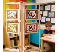 Kindergarten Artwork Display Rack Wood Frame, Freestanding Painting Exhibition Screens Stand, 3 4 Sided Gallery Display Board for Craft Show(4-Sided Display)