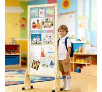 Kindergarten Artwork Display Rack Wooden Frame, Folding Painting Exhibition Poster Stand with Wheels, Freestanding Poster Screen for Art Shows(4 pcs)