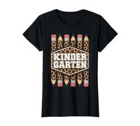 Kindergarten Back to School Leopard Print Pencil Cute Value Graphic T-Shirt, Women, Black, L