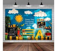 Kindergarten Classroom Backdrop, Back to School ABC Pencil Books Crayon Sun Clouds Blue Children's Room Photography Background, First Day of School Background Studio Shoot Booth Props 7x5ft