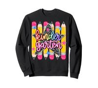 Kindergarten Girls Pencil Stripe Rainbow Leopard Composition Sweatshirt