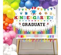 Kindergarten Graduation Backdrop Banner 71x43 Inch Classic Design for Kinder Graduation Pre K Preschool Graduation Decorations Kindergarten Graduation Party Supplies Photo Booth Props (White)
