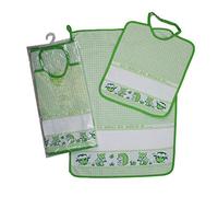 Kindergarten Nursery Set for Embroidering Friends of the Woodland 2 pieces: sponge bib with elastic cm.28x32, towel cm.40x55 with ethamine band 100% Cotton Made in Italy (Green)