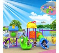 Kindergarten Plastic Slides, Outdoor & Indoor Playground Equipment Sets for Residential Communities and Parks, Featuring Slides and Swings(A19)