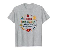 Kindergarten Teacher Superpower Fun Education Theme T-Shirt, Men, Heather Grey, S