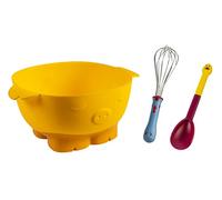 KINDERKITCHEN Tool 3pc Set (Chicken Whisk, Pig Bowl, Goose Spoon), Black