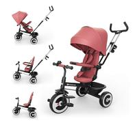 Kinderkraft ASTON 2 PRO Tricycle, 360° Rotating Seat, Reclining Both Directions, Adjustable Parent Handle, Freewheel Pedals, Canopy with Window, 9 Months to 5 Years, Pink