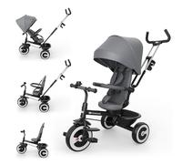 Kinderkraft ASTON 2 PRO Tricycle, 360° Rotating Seat, Reclining Both Directions, Adjustable Parent Handle, Freewheel Pedals, Canopy with Window, 9 Months to 5 Years, Grey