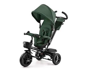 Kinderkraft AVEO Trike from 9 Months to 5 Year, Tricycle with adjustable parent handle, Trike for baby kids toddler, Foldable, Free Wheel Function, Protection from Sun, Cupholder, Toy basket, Green