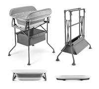 Kinderkraft Bubbly Folding Baby Bathtub with Changing Table, Multifunction 2-in-1 Frame, Space-Saving Flat fold, Ergonomic Height, 151cm Drain Hose, Anti-Slip feet, Accessory Basket, Grey