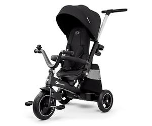 Kinderkraft EASYTWIST Children's Tricycle, with Accessories, Roof Window, Safety Belts, 360 Degree Rotation, Free Wheel, Push Bar, from 9 Months to 5 Years, Black