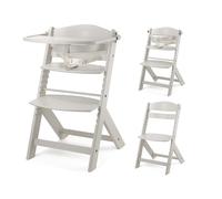 Kinderkraft ENOCK 2-in-1 Wooden High Chair 6m-10y, Solid Beechwood, up to 35 kg, 3-Point Harness, Removable Tray, Adjustable seat & footrest, Safety Barrier, fits Dining Tables, Beige